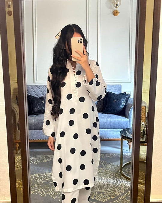 2Pc Printed Polka Party Wear Dress for Women